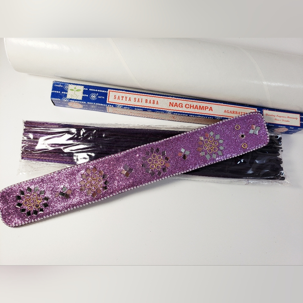 Purple Incense Holder with Nag Champa Incense